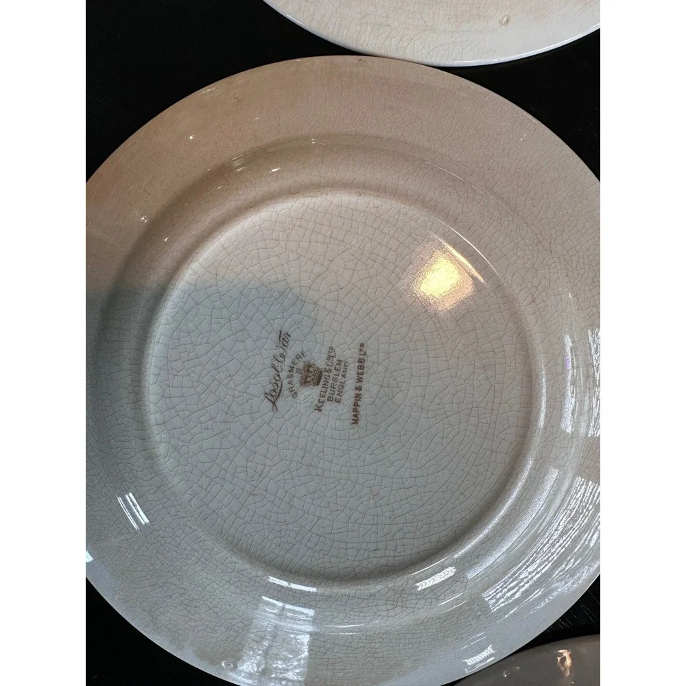 Keeling &‎ Co Losol Ware Grasmere Dessert Plates 8pc Blue Gold Antique